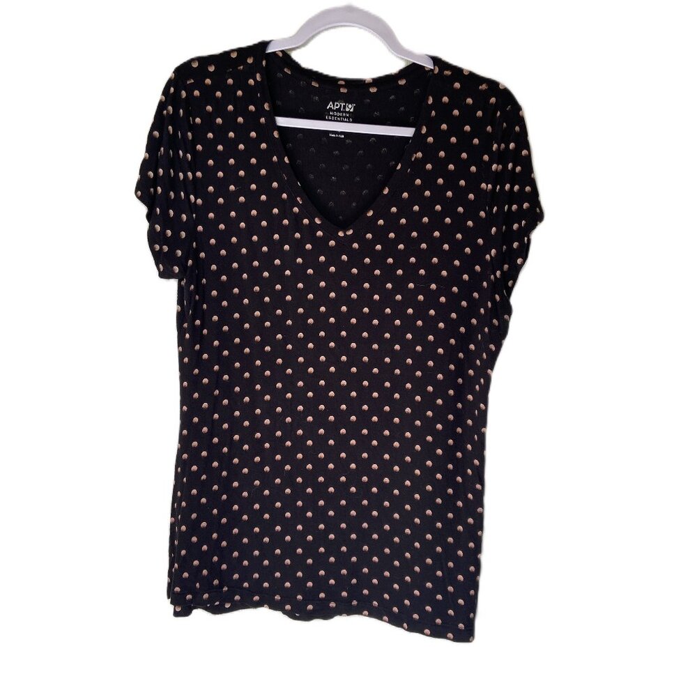 Apt. 9 Essentials Women's XL Black V-neck Peach White Hue Dots